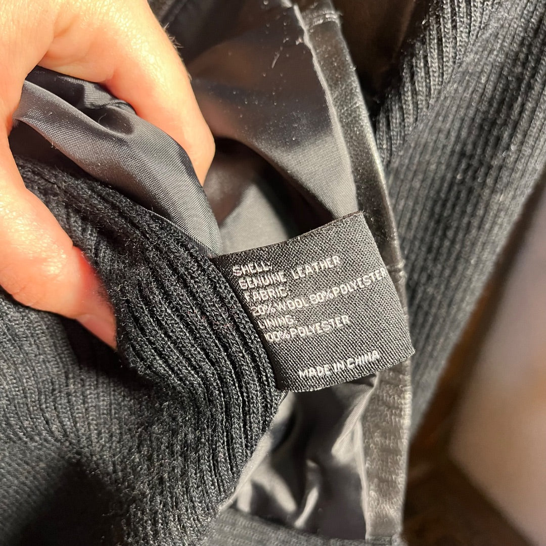 Leather and Ribbed Knit Jacket, L