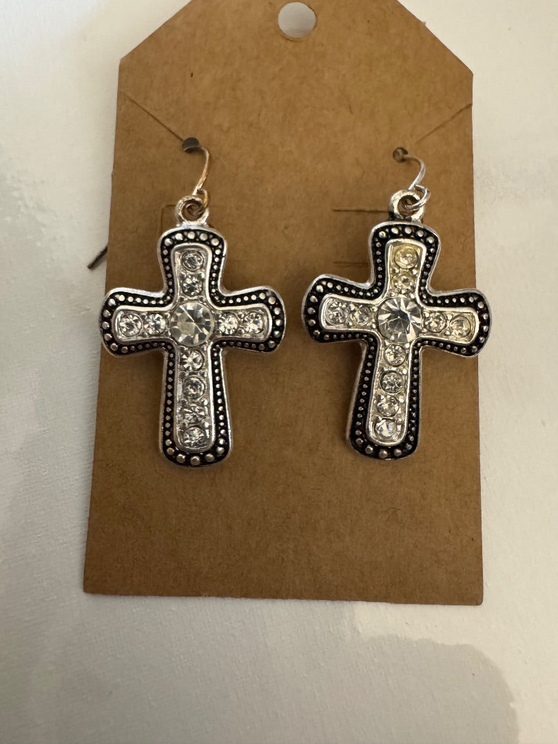 Silvertone cross earrings