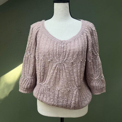 80s Crochet-Knit Pearl Top, M
