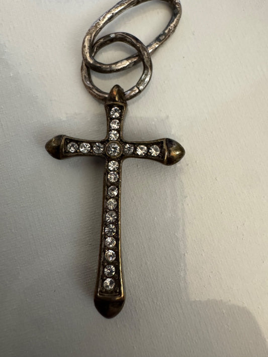 Doublesided rhinestone cross pendant