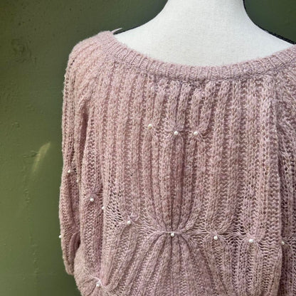 80s Crochet-Knit Pearl Top, M