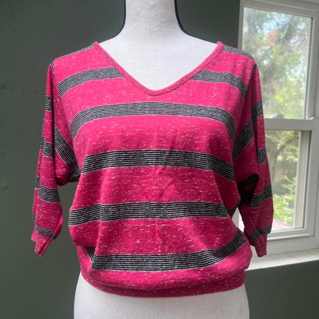 80s Hot Pink Striped Tee, M