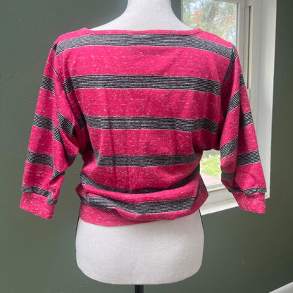 80s Hot Pink Striped Tee, M