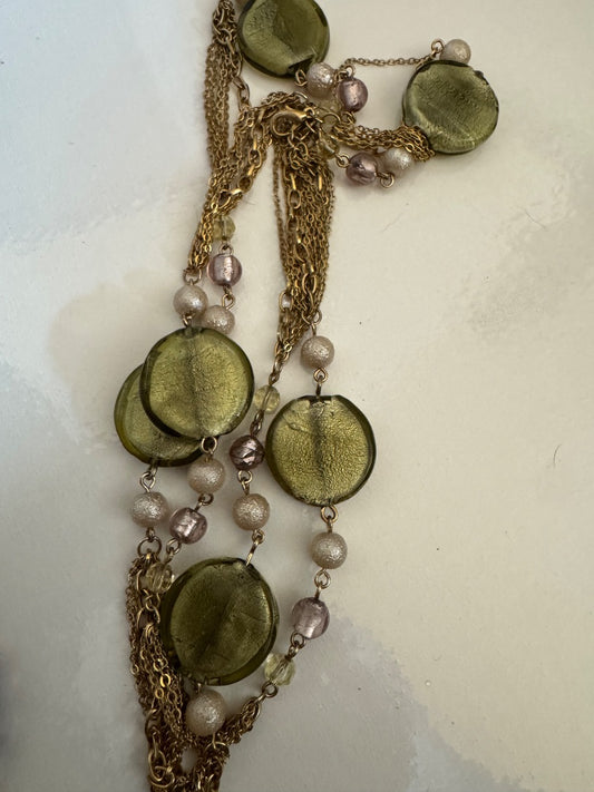 Green and gold tone necklace