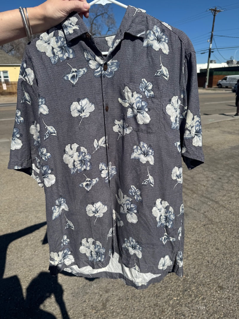 Slate Grey Floral Silk Tommy Bahama Men’s TShirt, Large