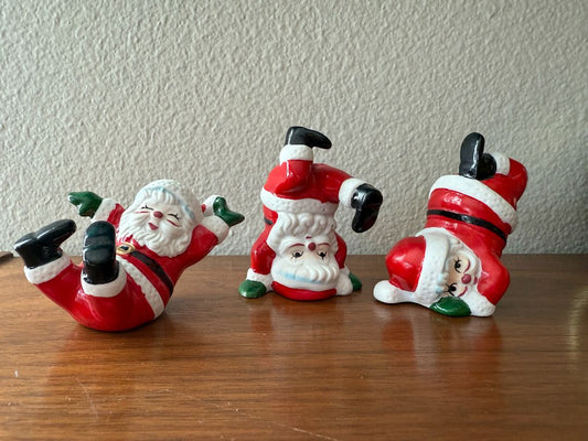 Set of Silly Ceramic Santa's (3)