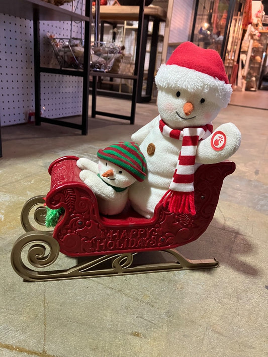 Red/White Hallmark Singing Snowman Sled, 12