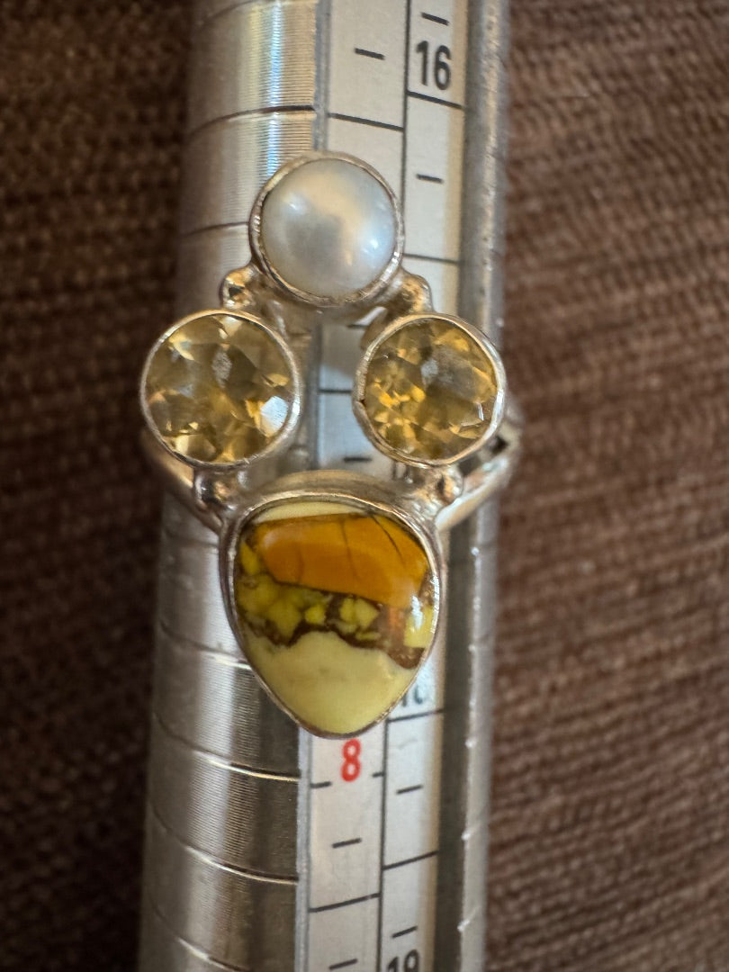 Pearl Citrine Honey Dahlia ring 6 3/4