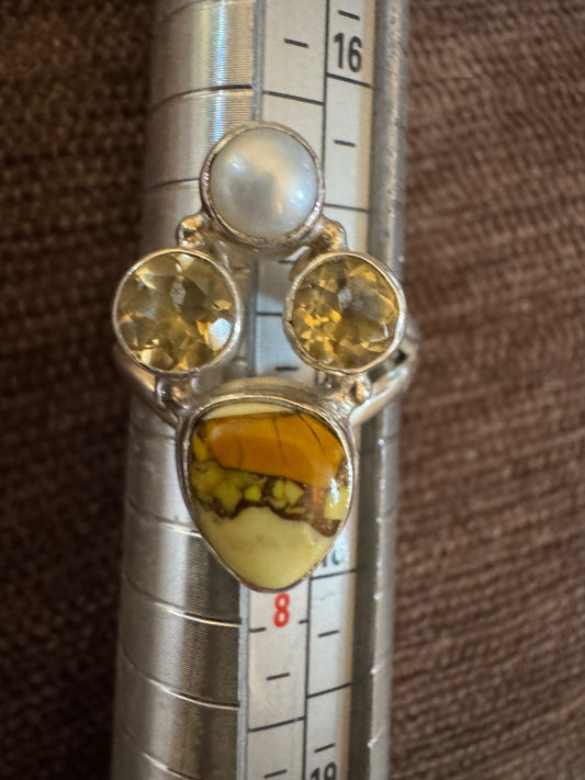 Pearl Citrine Honey Dahlia ring 6 3/4