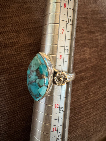 Blue Copper Turq w/flower accents ring 9