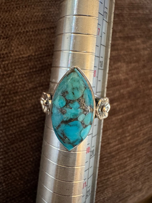 Blue Copper Turq w/flower accents ring 9