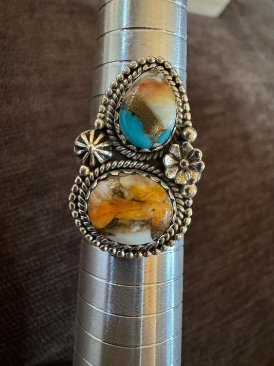 Spiny Oyster 2 stone ring 8