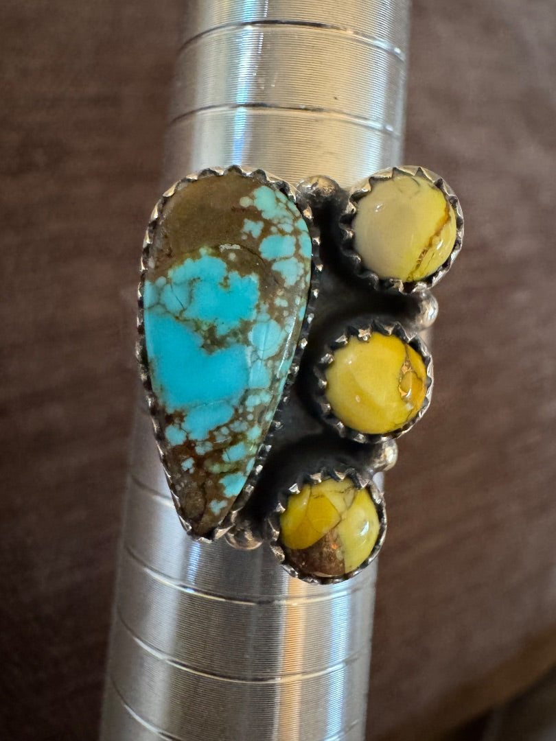 SW Turq 3 honey dahlia adjustable ring 8
