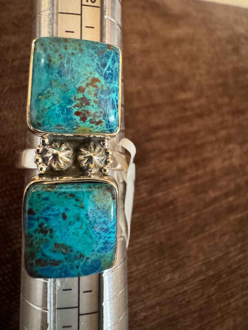 Chrysocolla two stone ring 8