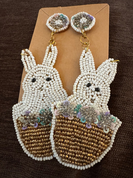 Easter beaded bunnies in egg earrings