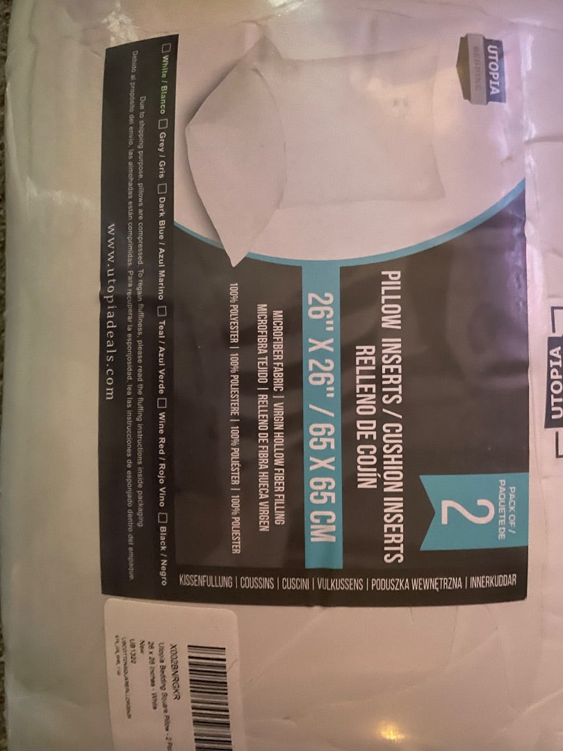 White Utopia Euro pillow inserts, pair, 26x26