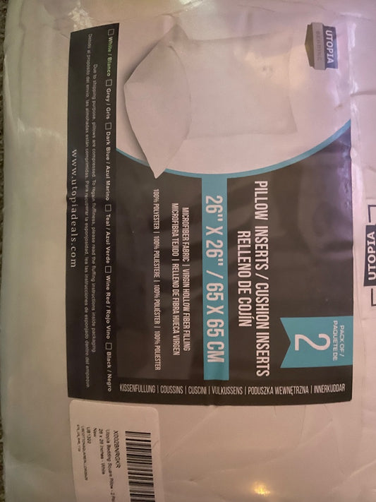 White Utopia Euro pillow inserts, pair, 26x26