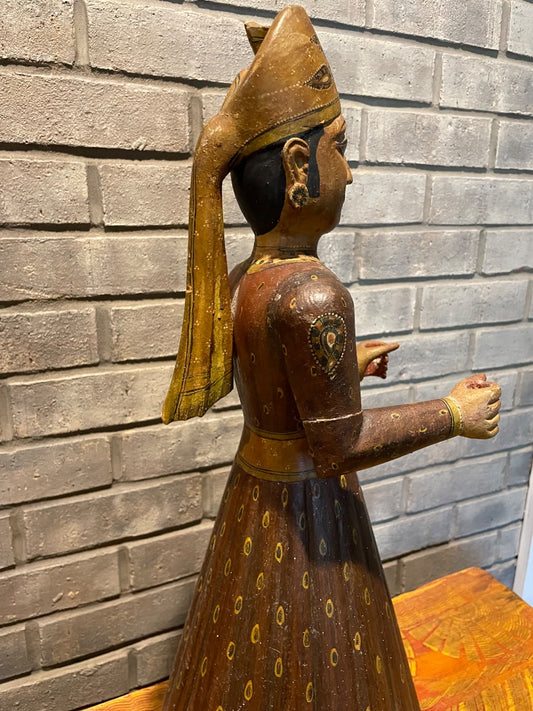 Burgundy and ochre India Isar man, 24" tall