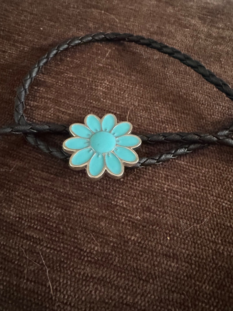 Bolo tie turq color flower