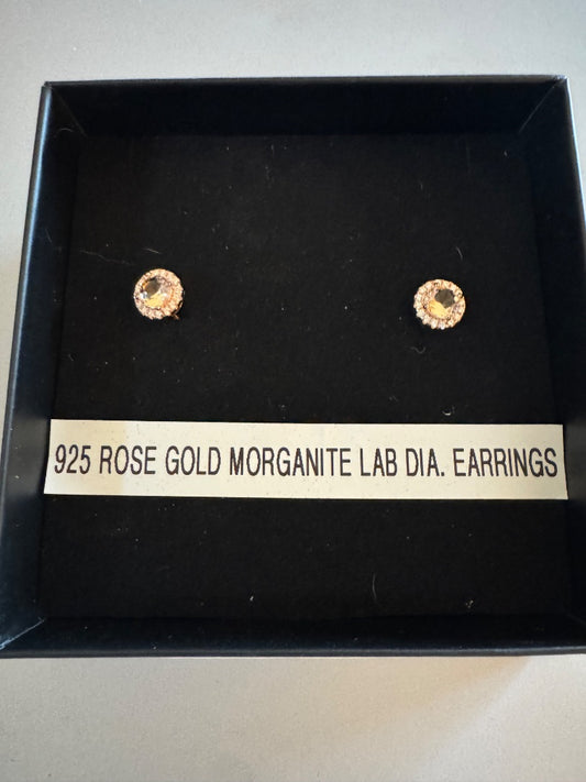 925 Rose Gold Morganite Lab DIA stud earrings
