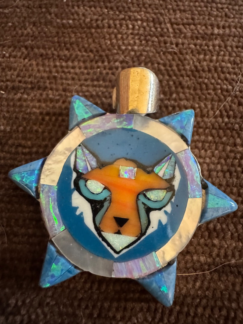 Inlay Wolf Sterling pendant