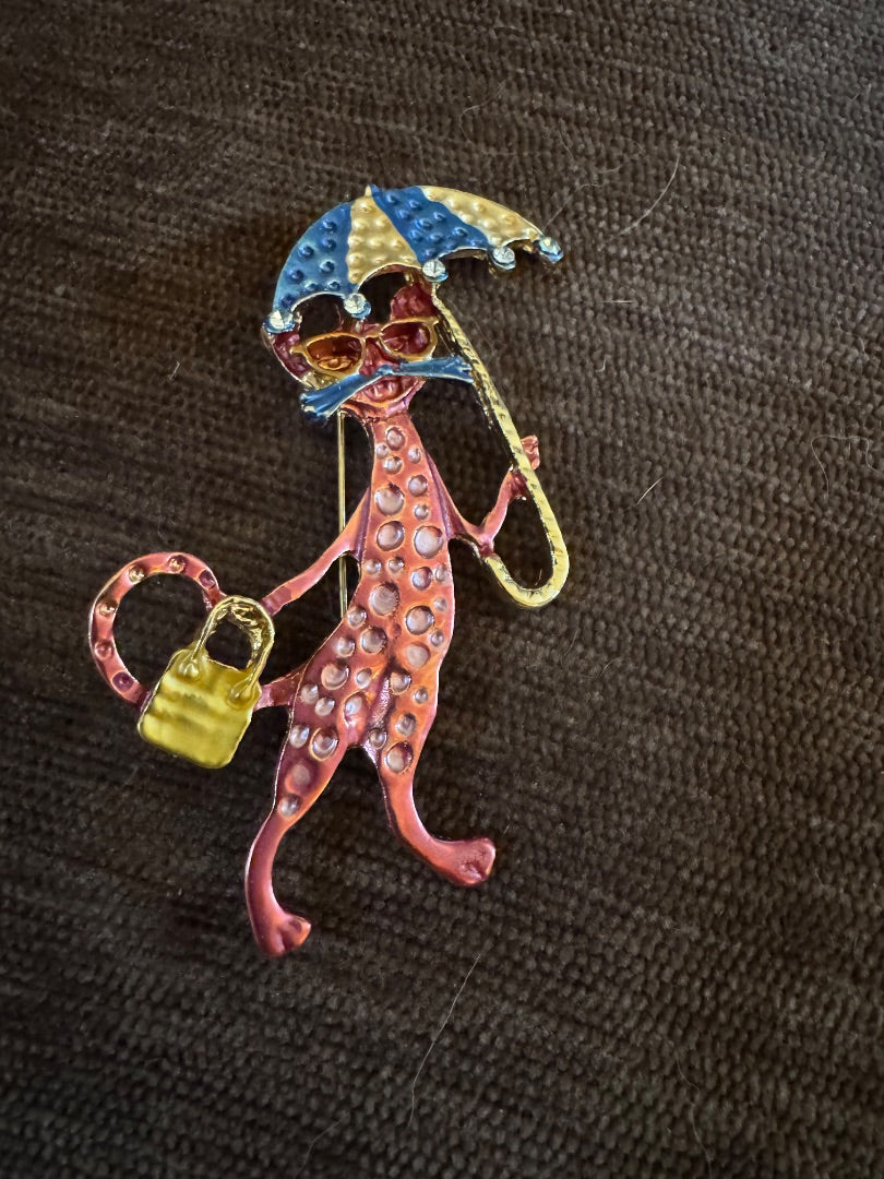 Cat Holding Umbrella brooch