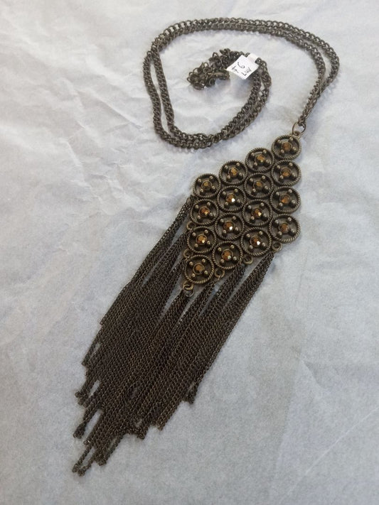 Bronze  Rhinestone Fringe pendant necklace