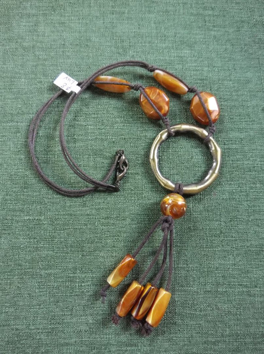 Orange  Beaded Ring & Tassel necklace