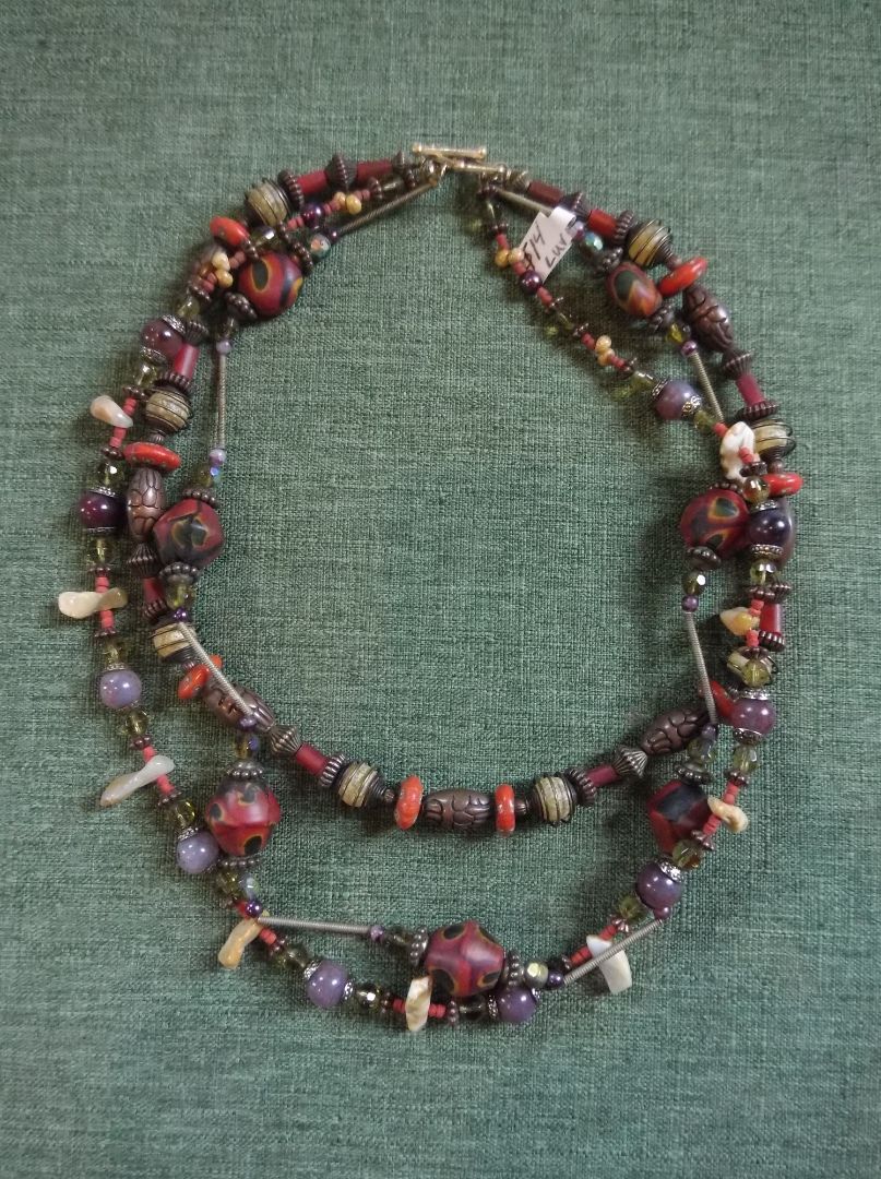 Red  Beaded multistrand necklace