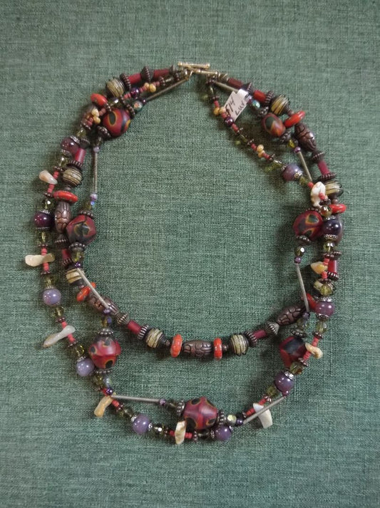 Red  Beaded multistrand necklace