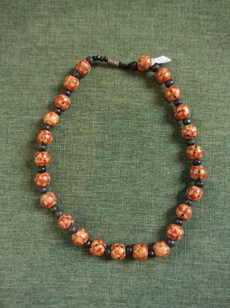 Red  Vintage wood bead necklace