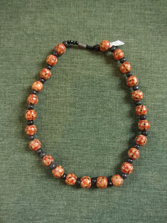 Red  Vintage wood bead necklace