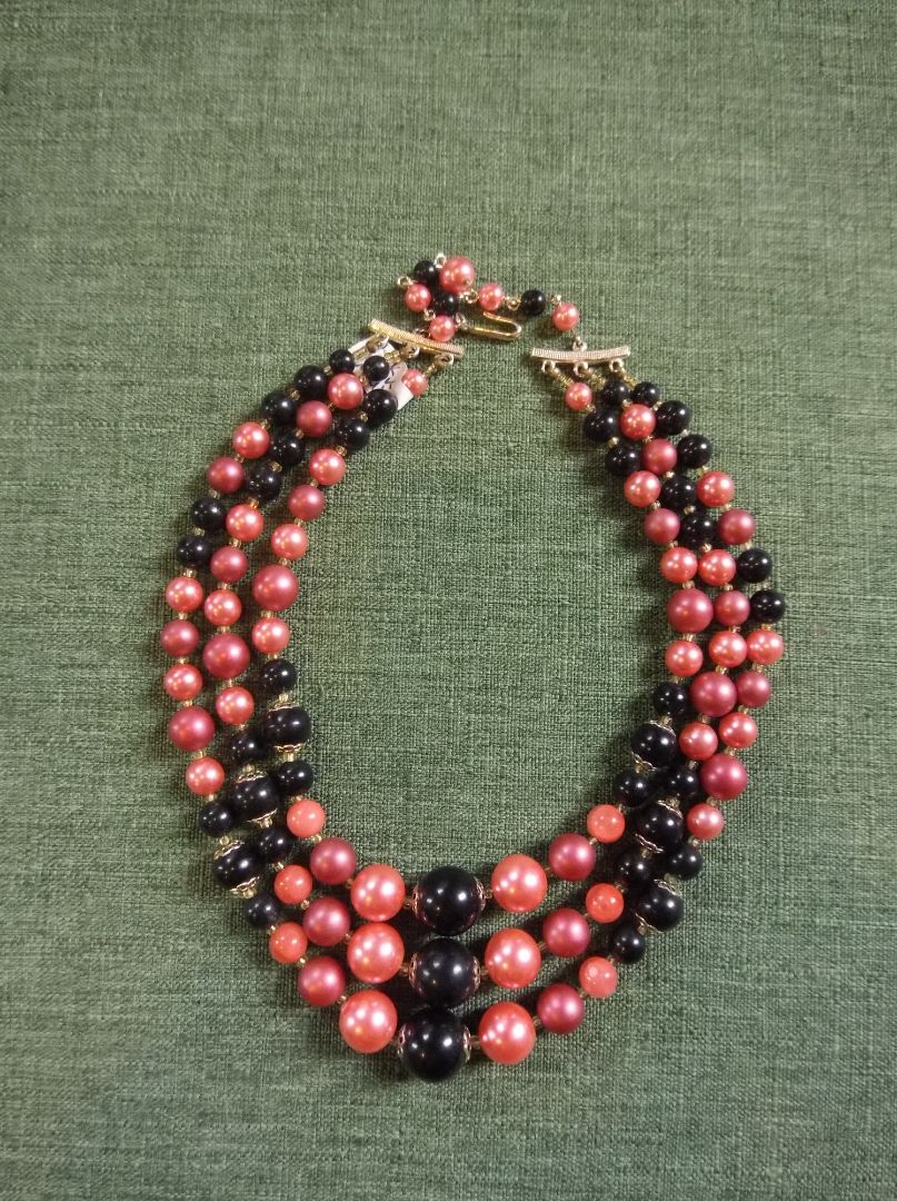 Pink  Vintage beaded multistrand necklace