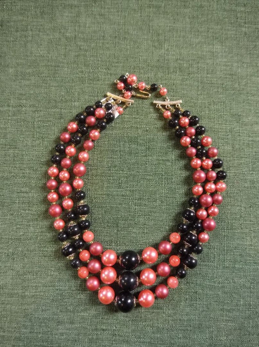 Pink  Vintage beaded multistrand necklace