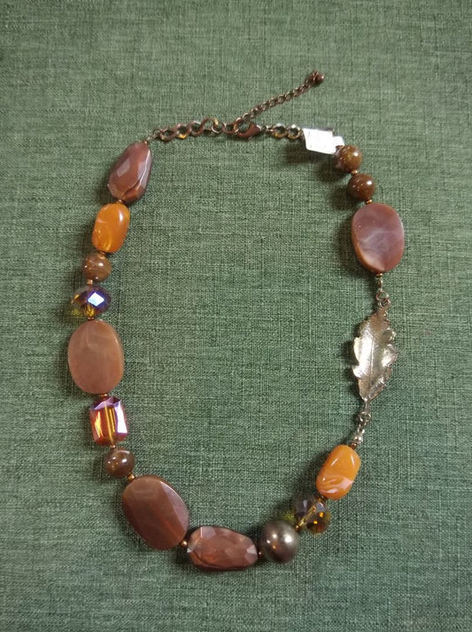 Orange  Beaded Leaf necklace