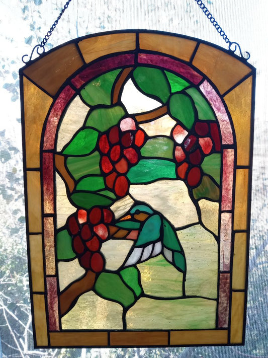 Multicolor  Hummingbird stained leaded glass suncatcher