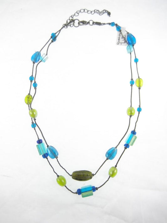Blue  Glass bead necklace double strand