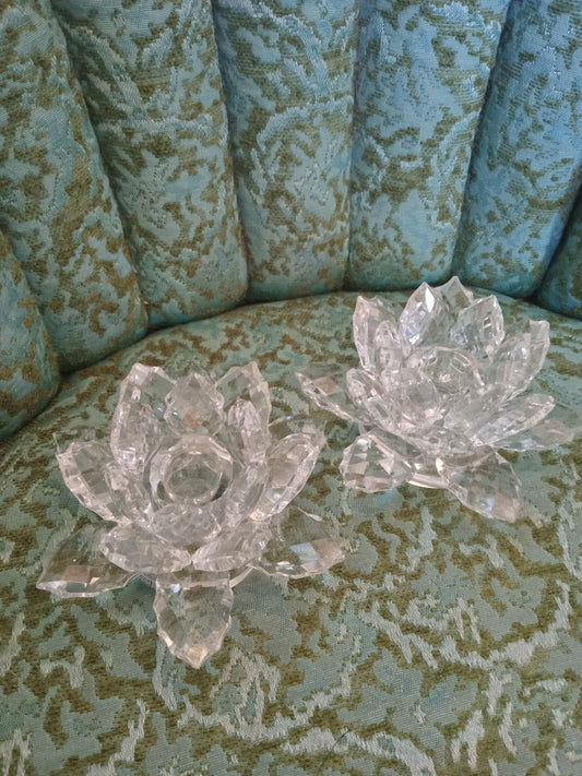 Shannon Set: Crystal Lotus Candle Holders By Godinger