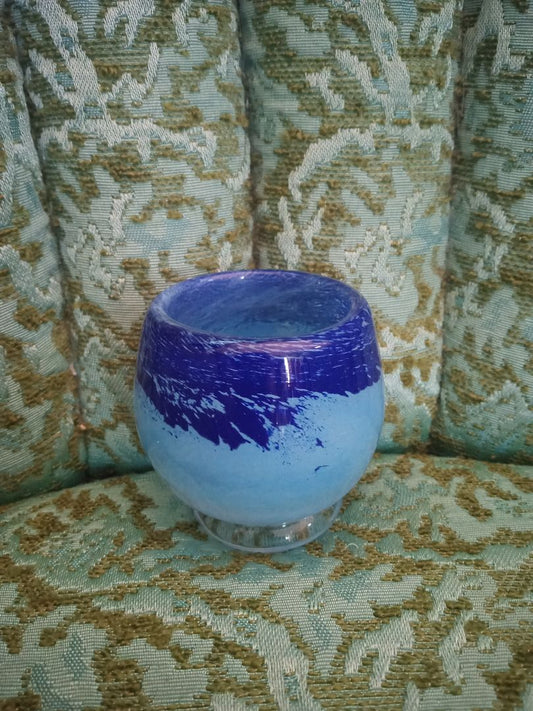 Blue  Hand blown glass candle holder
