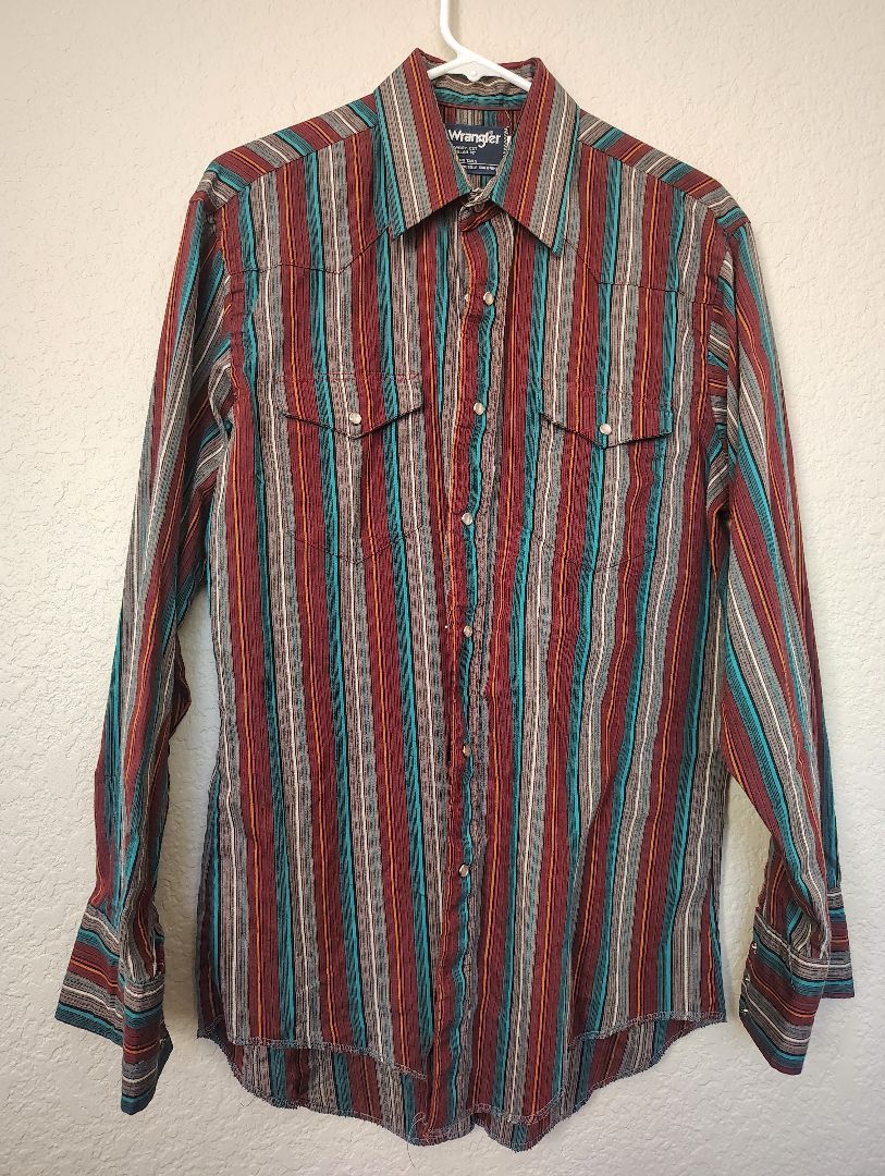 red multi Wrangler Snap Front Shirt Plaid Long Sleeve, large