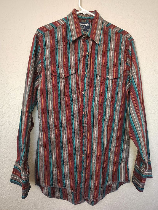 red multi Wrangler Snap Front Shirt Plaid Long Sleeve, large