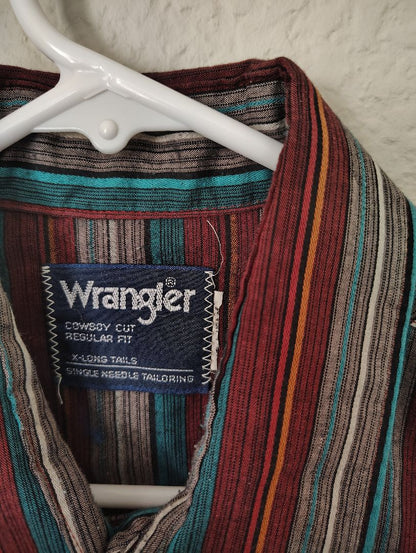 red multi Wrangler Snap Front Shirt Plaid Long Sleeve, large