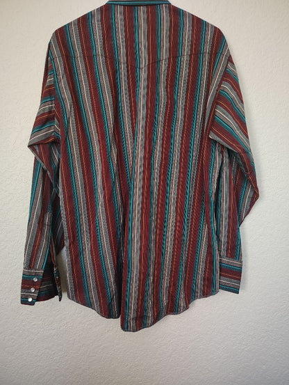 red multi Wrangler Snap Front Shirt Plaid Long Sleeve, large