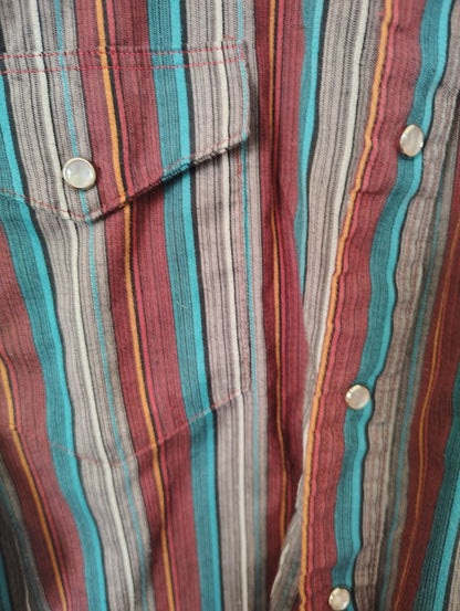 red multi Wrangler Snap Front Shirt Plaid Long Sleeve, large