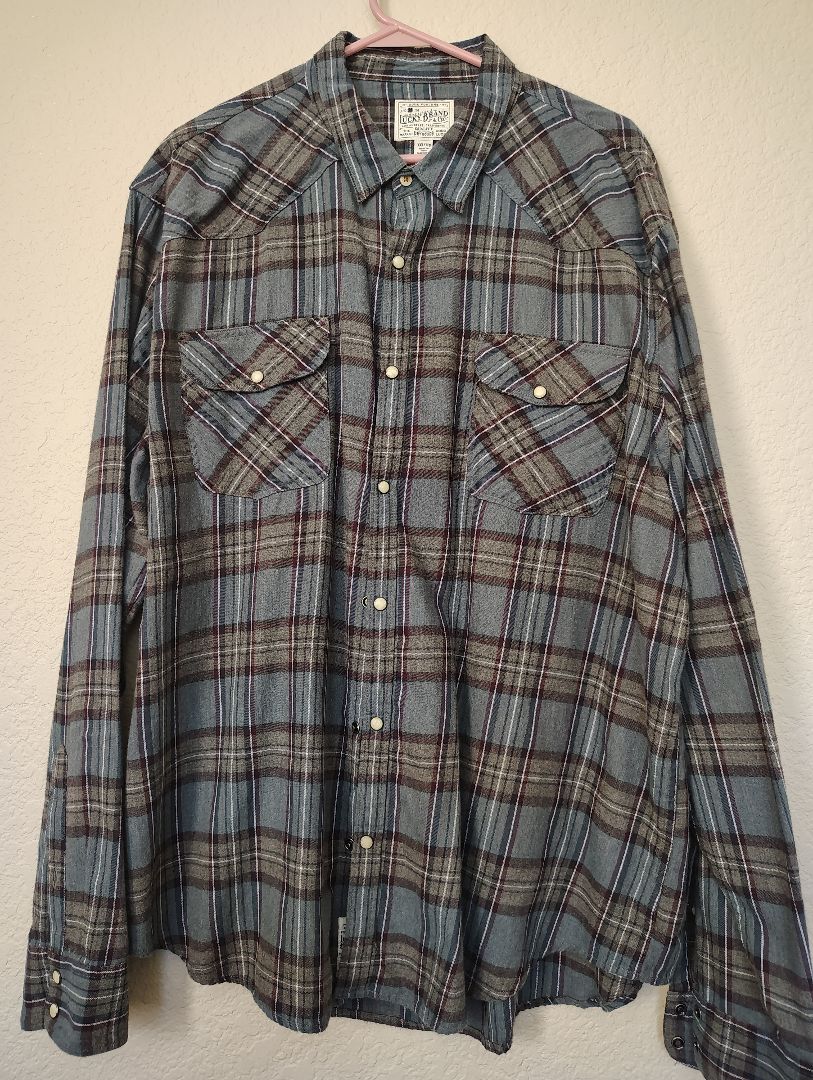 Brown multi Lucky Brand Sanp front shirt palid, xxl