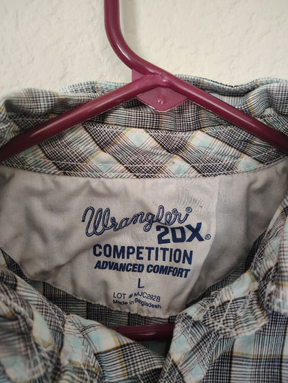 Grey multi plaid Wrangle Retro Snap Front Shirt Plaid Long Sleeve, large