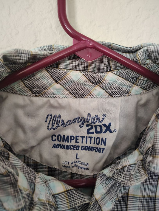 Grey multi plaid Wrangle Retro Snap Front Shirt Plaid Long Sleeve, large