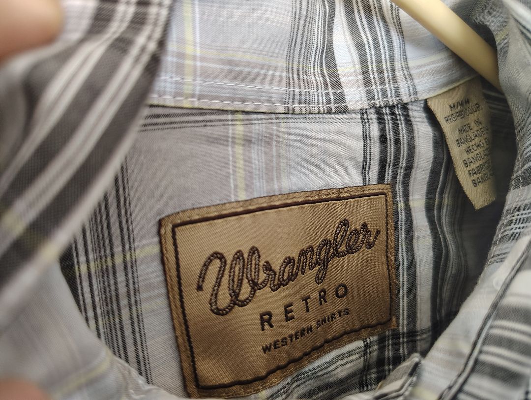 Grey multi plaid Wrangle Retro Snap Front Shirt Plaid Long Sleeve, large