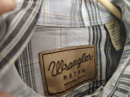Grey multi plaid Wrangle Retro Snap Front Shirt Plaid Long Sleeve, large