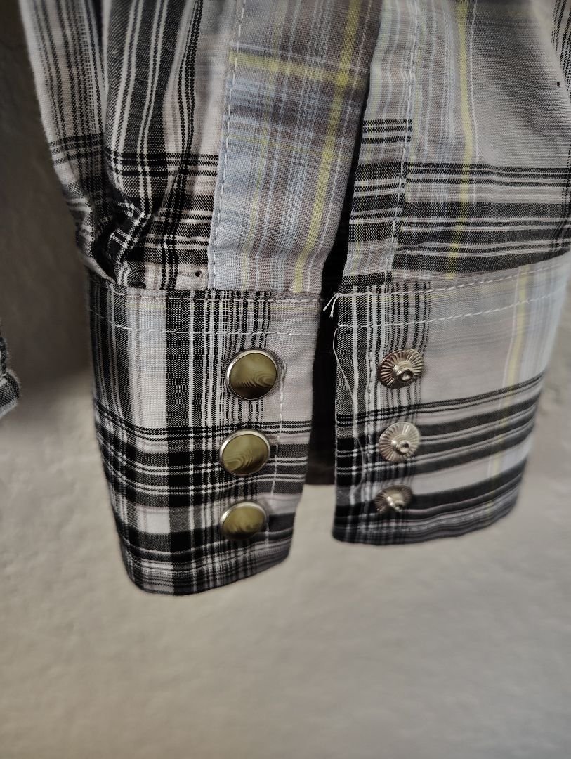 Grey multi plaid Wrangle Retro Snap Front Shirt Plaid Long Sleeve, large